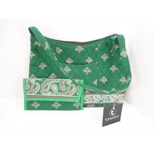 Tanyalee Design Green Quilted Paisley Shoulder Bag and Matching Wallet Set NWT